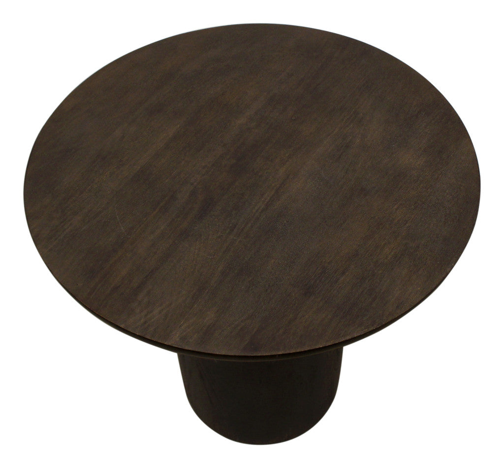 24" Dark Brown Distressed Solid Wood Round Pedestal End Table