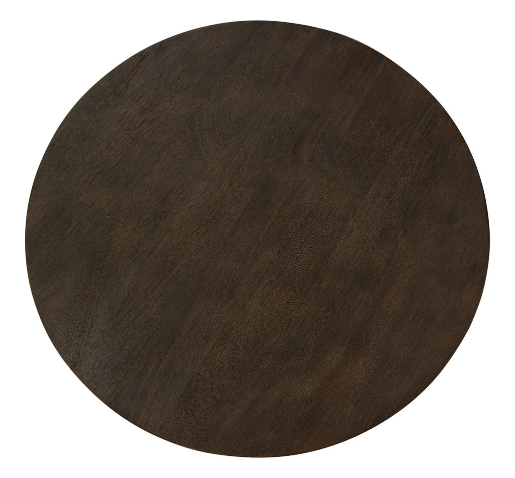 24" Dark Brown Distressed Solid Wood Round Pedestal End Table