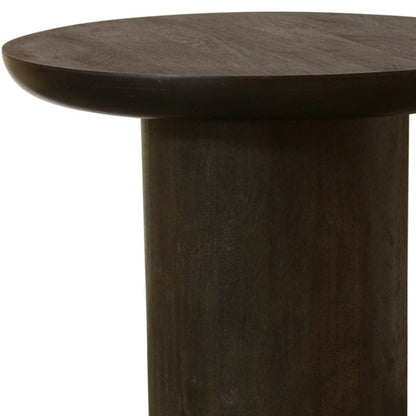 24" Dark Brown Distressed Solid Wood Round Pedestal End Table
