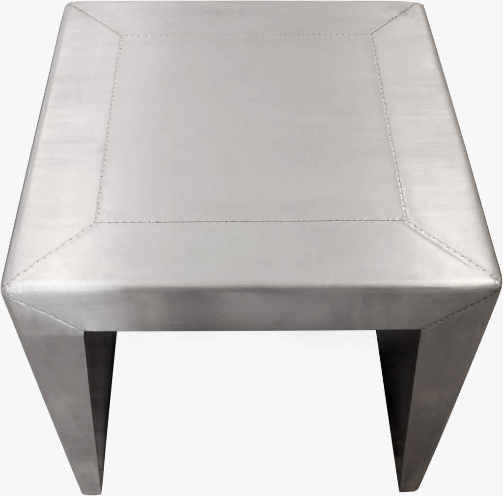 24" Silver Aluminum and Solid Wood Square Sled End Table