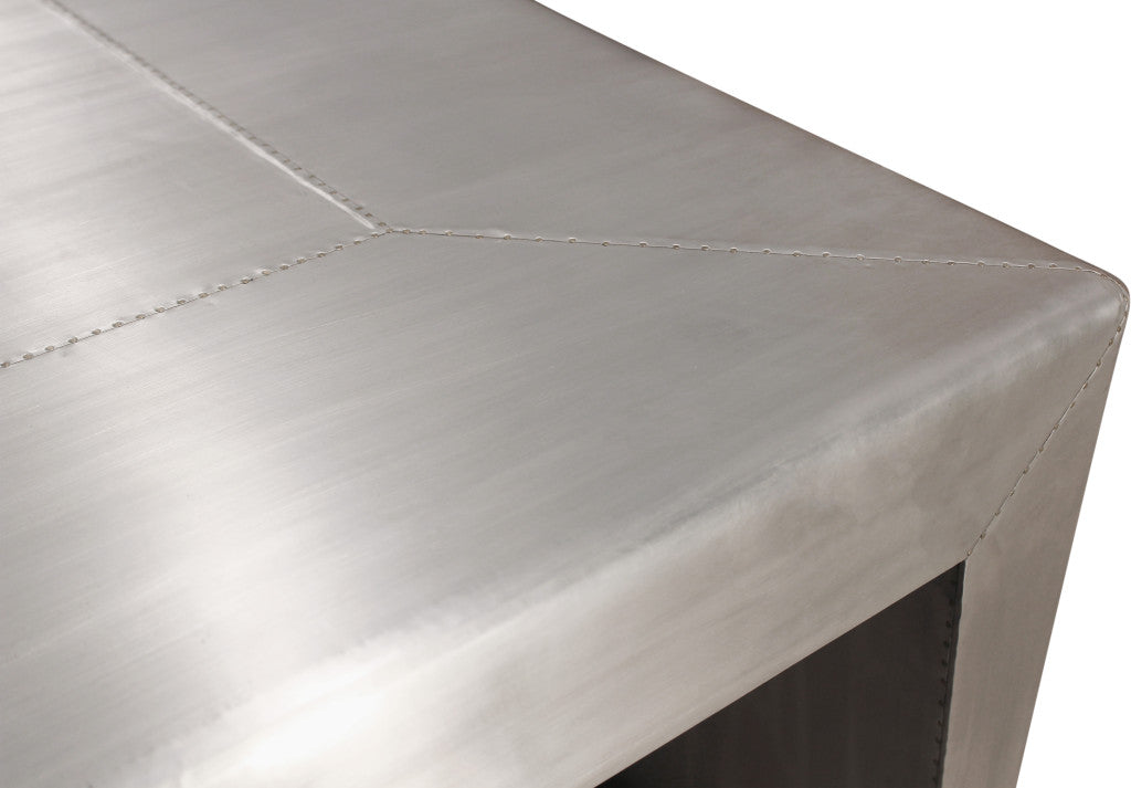 24" Silver Aluminum and Solid Wood Square Sled End Table