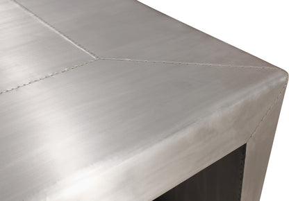 24" Silver Aluminum and Solid Wood Square Sled End Table