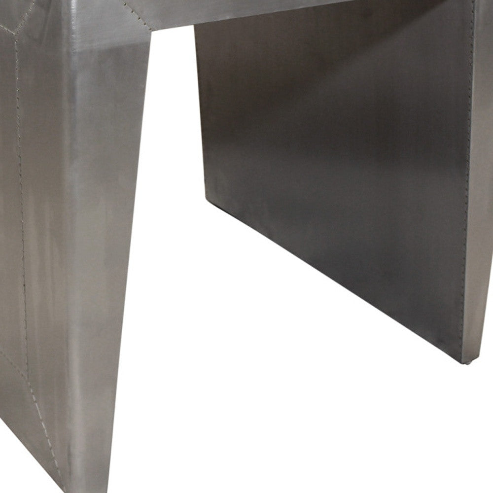 24" Silver Aluminum and Solid Wood Square Sled End Table