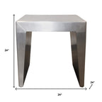 24" Silver Aluminum and Solid Wood Square Sled End Table