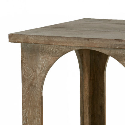 24" Brown Distressed Solid Wood Square Floor Shelf End Table