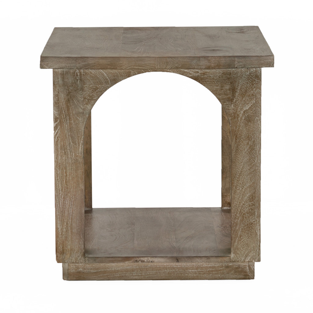 24" Brown Distressed Solid Wood Square Floor Shelf End Table