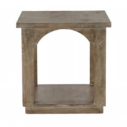 24" Brown Distressed Solid Wood Square Floor Shelf End Table