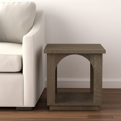 24" Brown Distressed Solid Wood Square Floor Shelf End Table