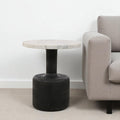 21" White and Black Distressed Marble and Solid Wood Round Pedestal End Table