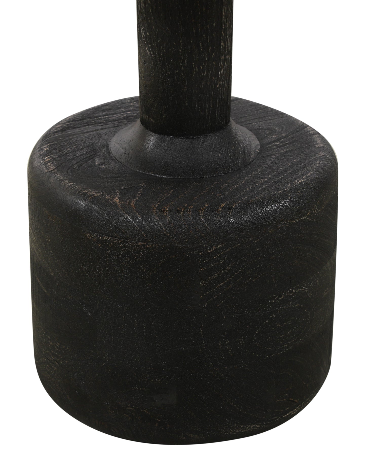 21" White and Black Distressed Marble and Solid Wood Round Pedestal End Table
