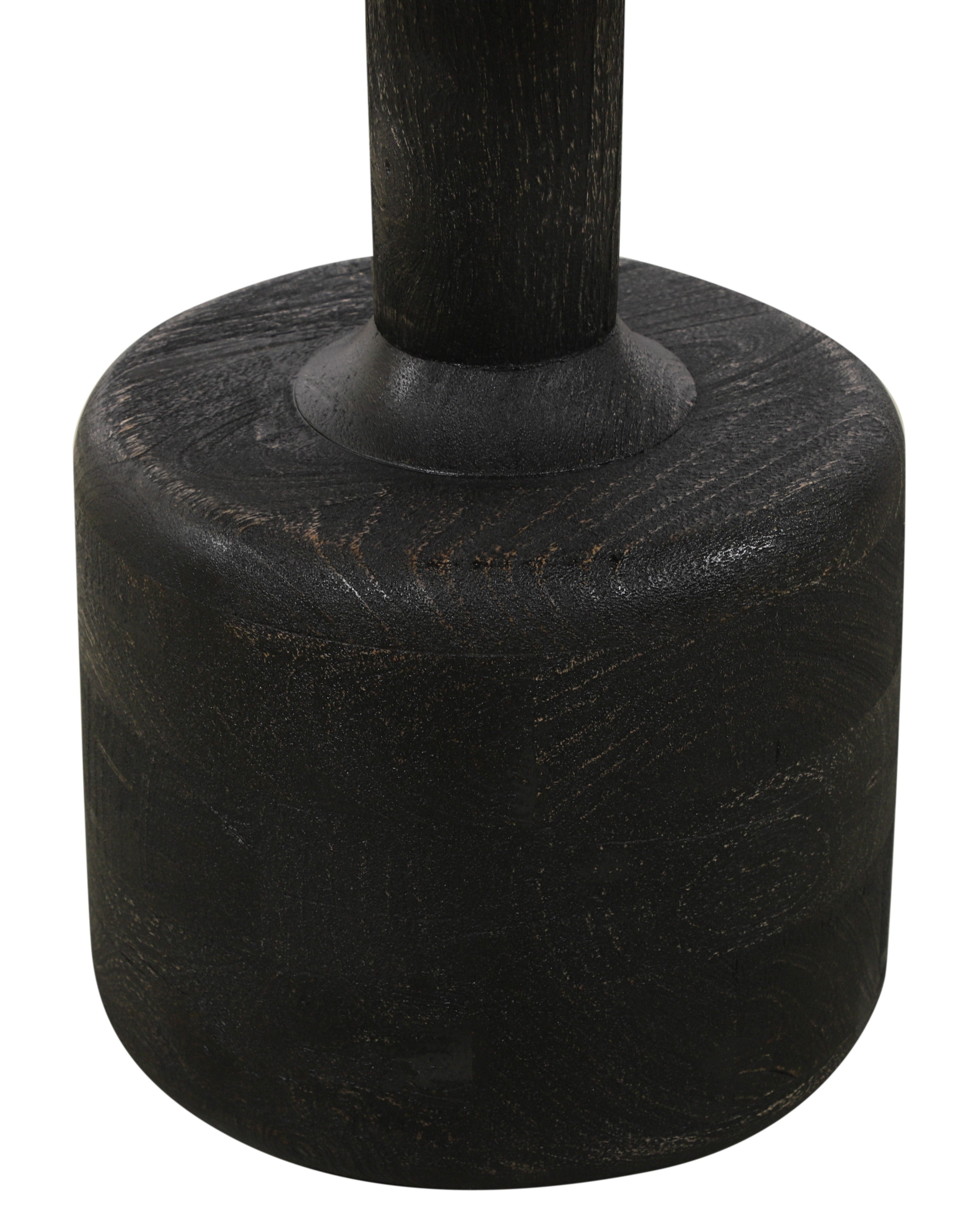 21" White and Black Distressed Marble and Solid Wood Round Pedestal End Table