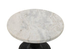 21" White and Black Distressed Marble and Solid Wood Round Pedestal End Table