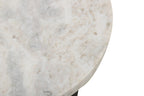 21" White and Black Distressed Marble and Solid Wood Round Pedestal End Table