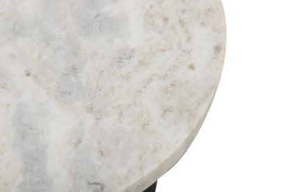21" White and Black Distressed Marble and Solid Wood Round Pedestal End Table