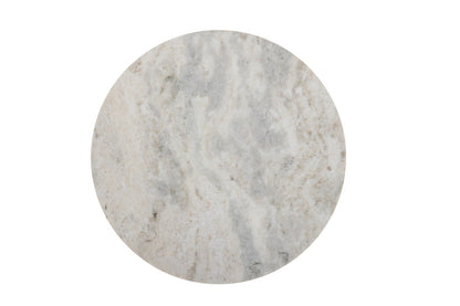 21" White and Black Distressed Marble and Solid Wood Round Pedestal End Table