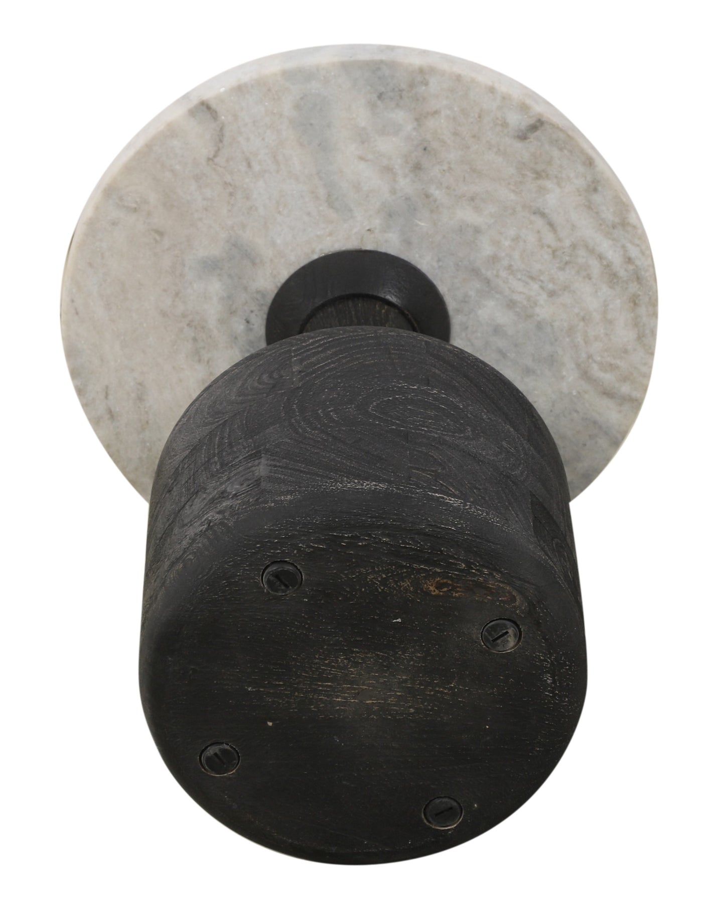 21" White and Black Distressed Marble and Solid Wood Round Pedestal End Table
