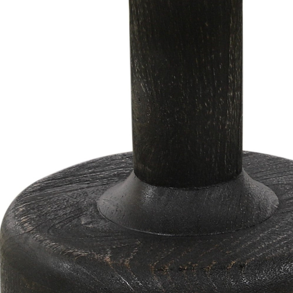 21" White and Black Distressed Marble and Solid Wood Round Pedestal End Table