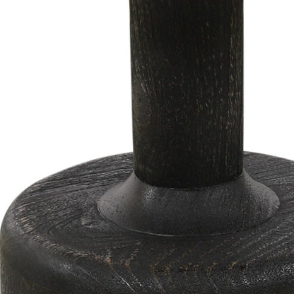 21" White and Black Distressed Marble and Solid Wood Round Pedestal End Table
