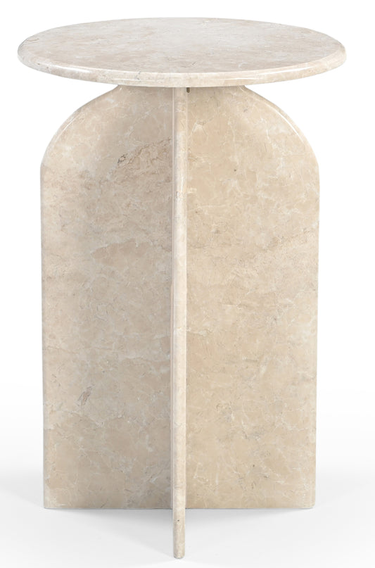 24" Cream Marble Round Pedestal End Table