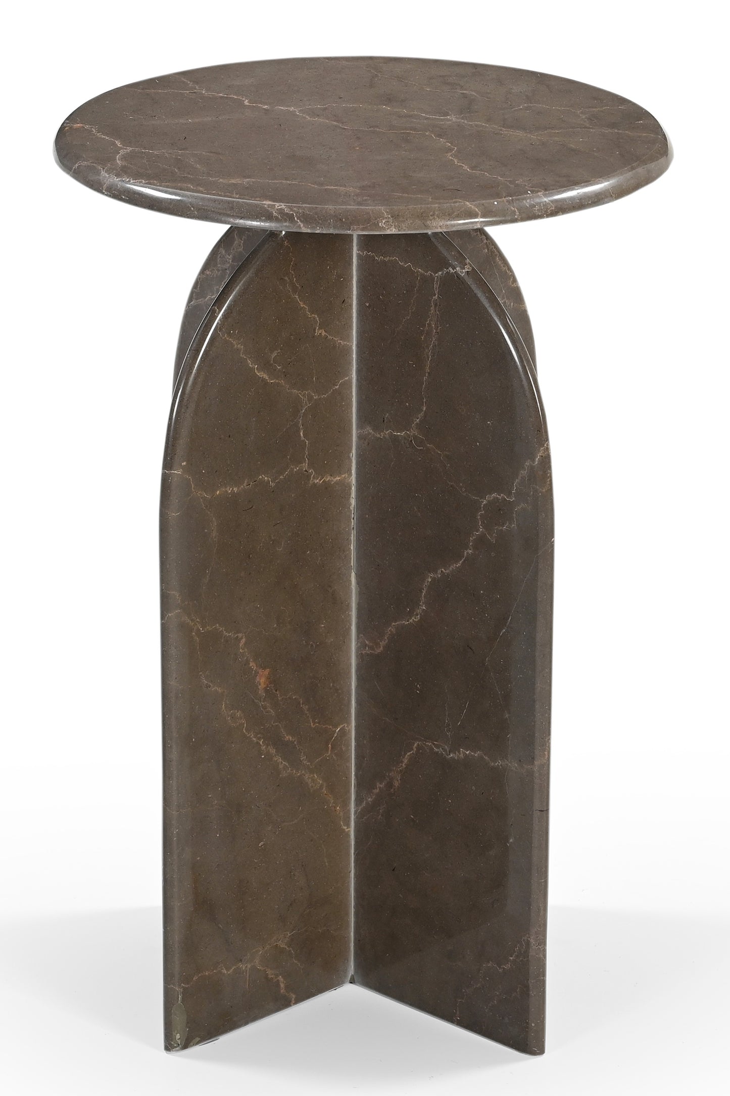 24" Brown Marble Round Pedestal End Table