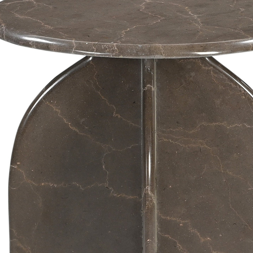 24" Brown Marble Round Pedestal End Table