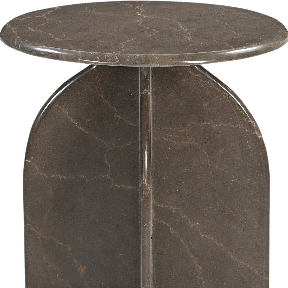 24" Brown Marble Round Pedestal End Table