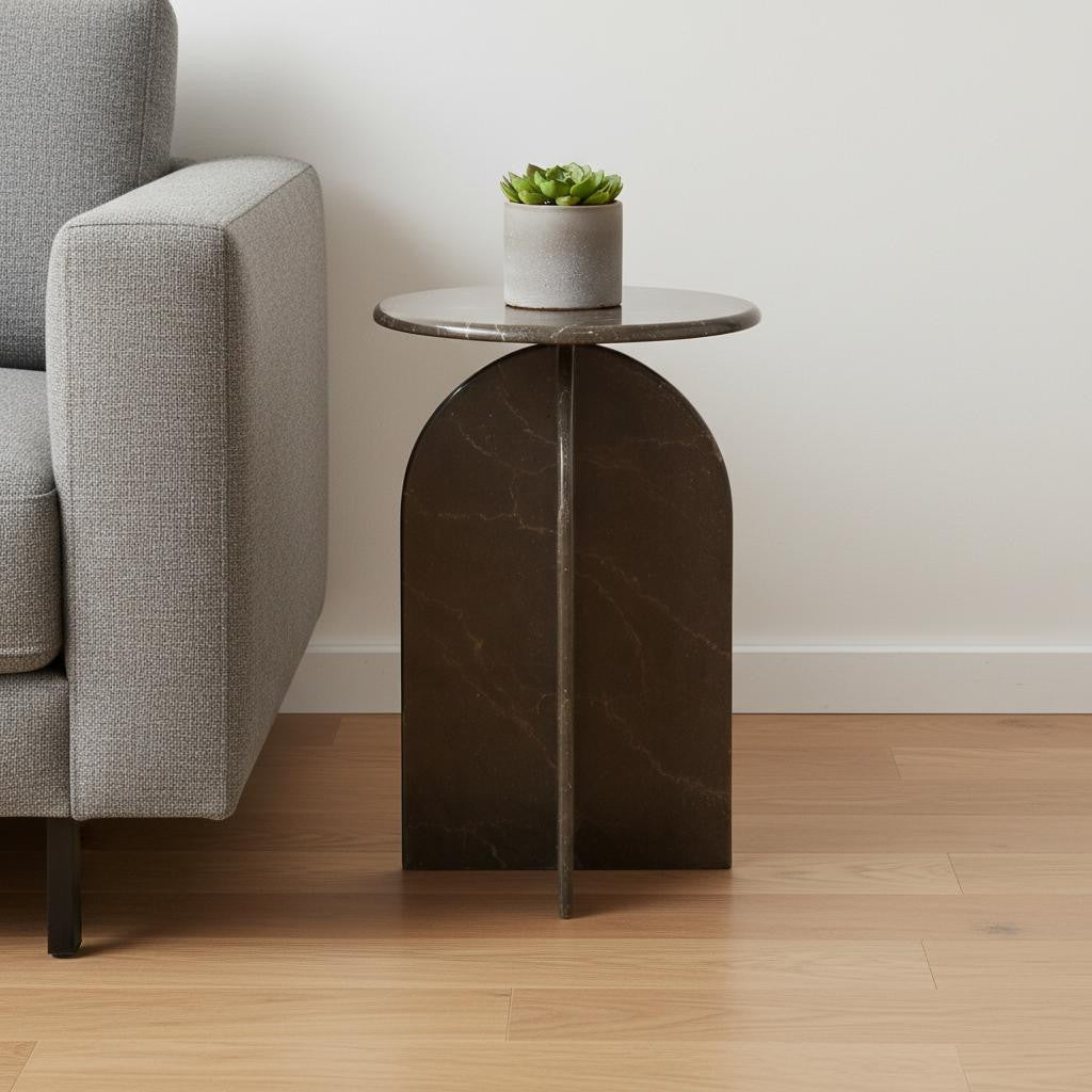 24" Brown Marble Round Pedestal End Table