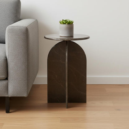 24" Brown Marble Round Pedestal End Table