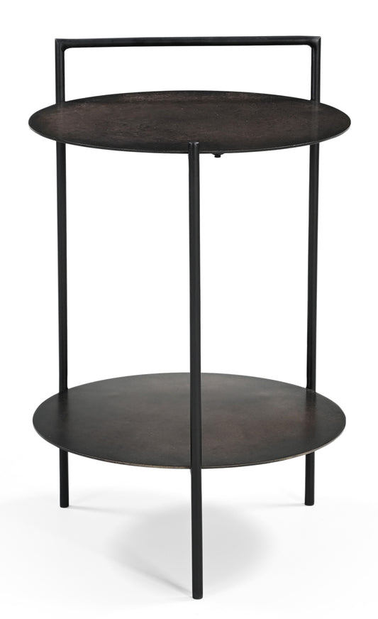 22" Copper Iron Round End Table With Shelf