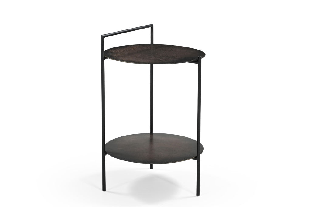 22" Copper Iron Round End Table With Shelf