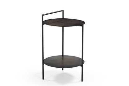 22" Copper Iron Round End Table With Shelf