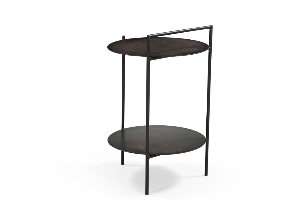 22" Copper Iron Round End Table With Shelf