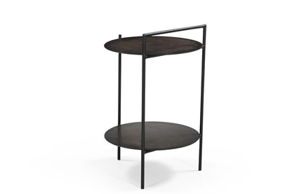 22" Copper Iron Round End Table With Shelf