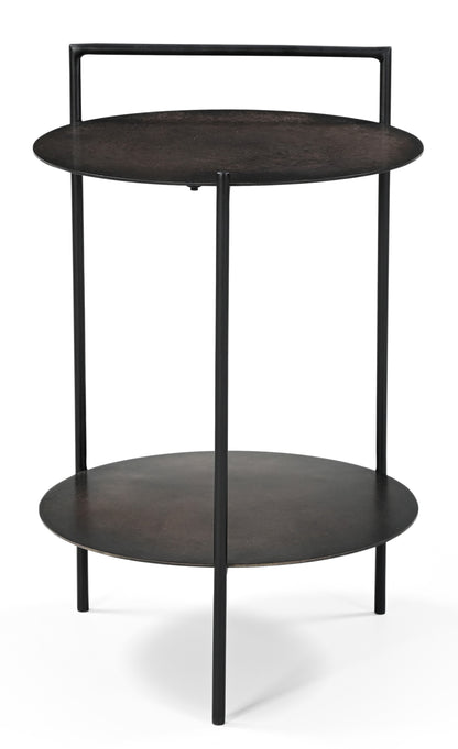 22" Copper Iron Round End Table With Shelf
