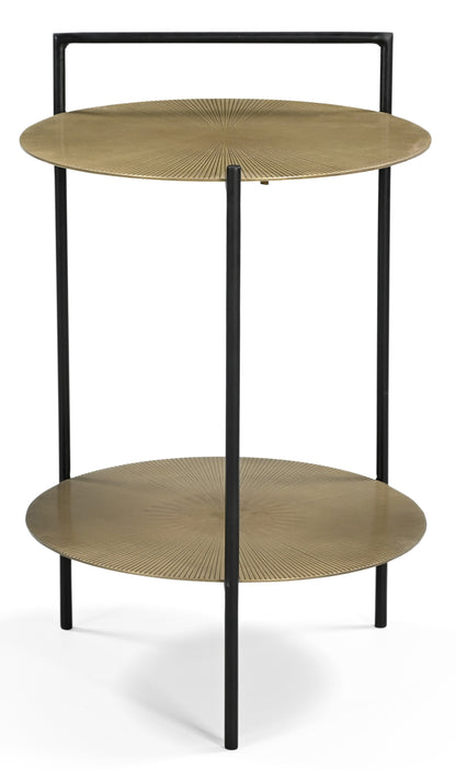 22" Brass Iron Round End Table With Shelf