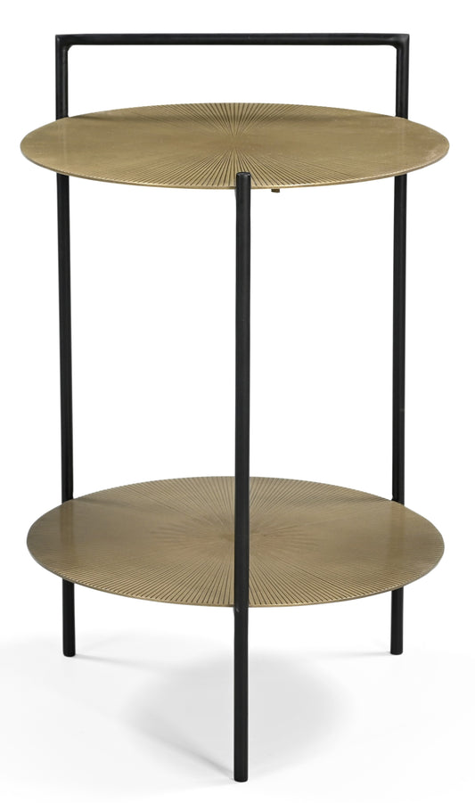 22" Brass Iron Round End Table With Shelf
