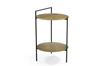 22" Brass Iron Round End Table With Shelf