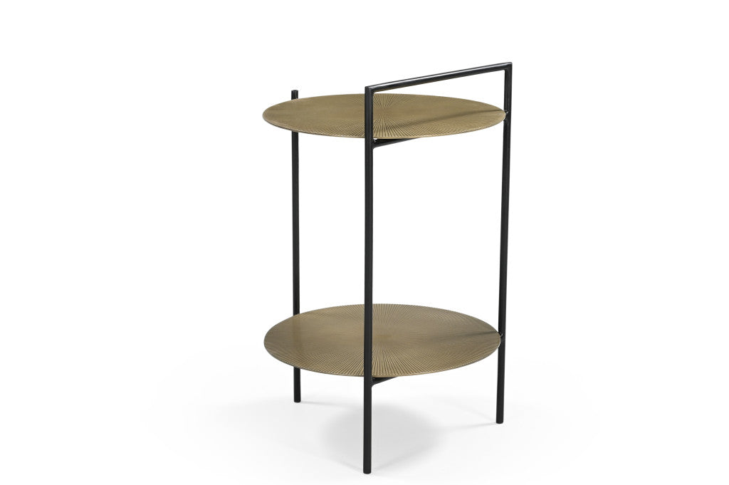 22" Brass Iron Round End Table With Shelf