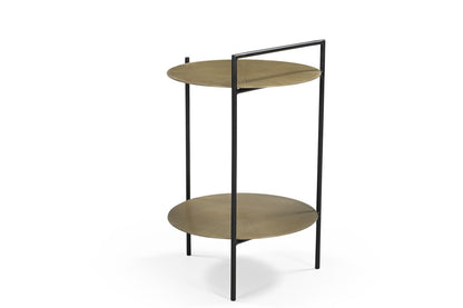 22" Brass Iron Round End Table With Shelf