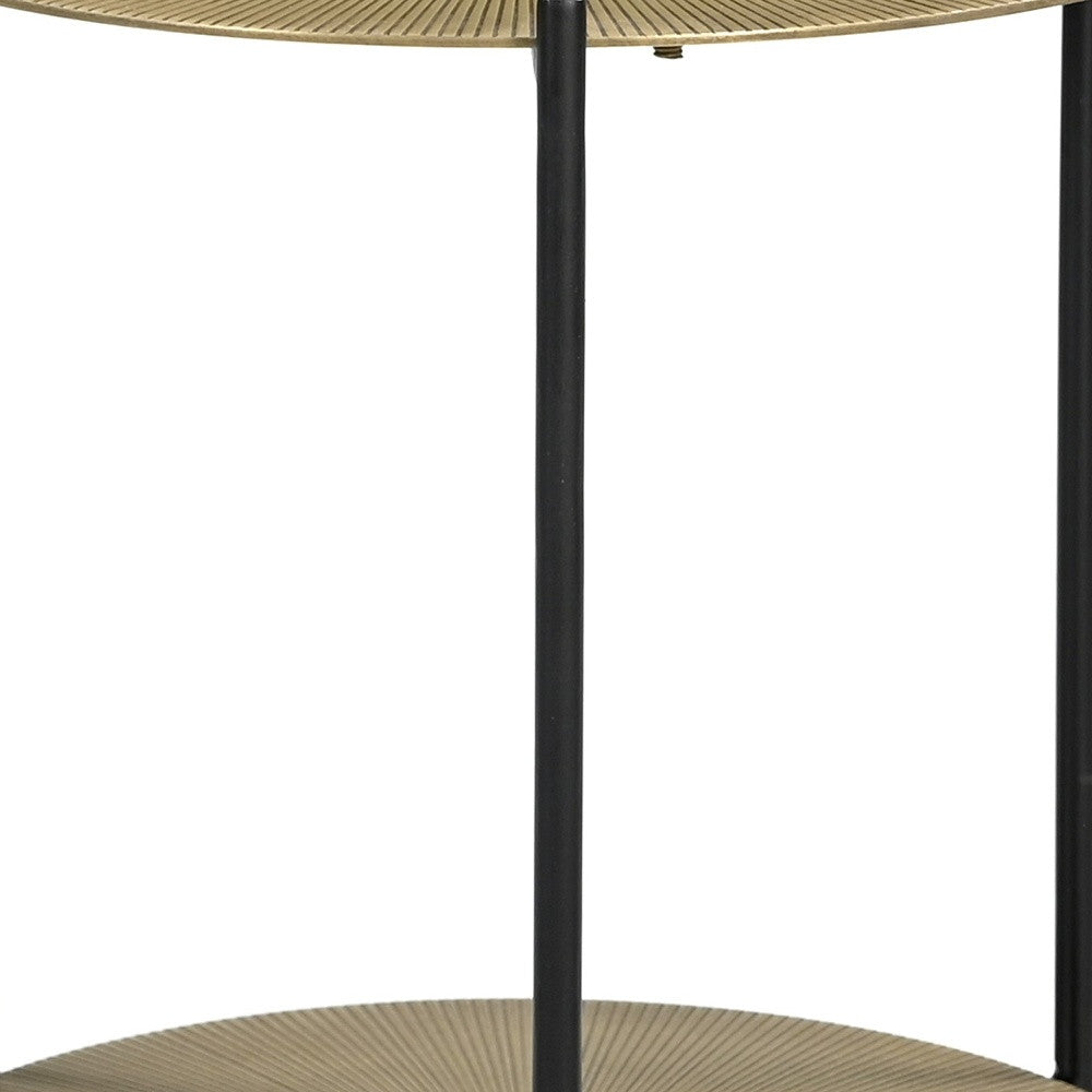 22" Brass Iron Round End Table With Shelf