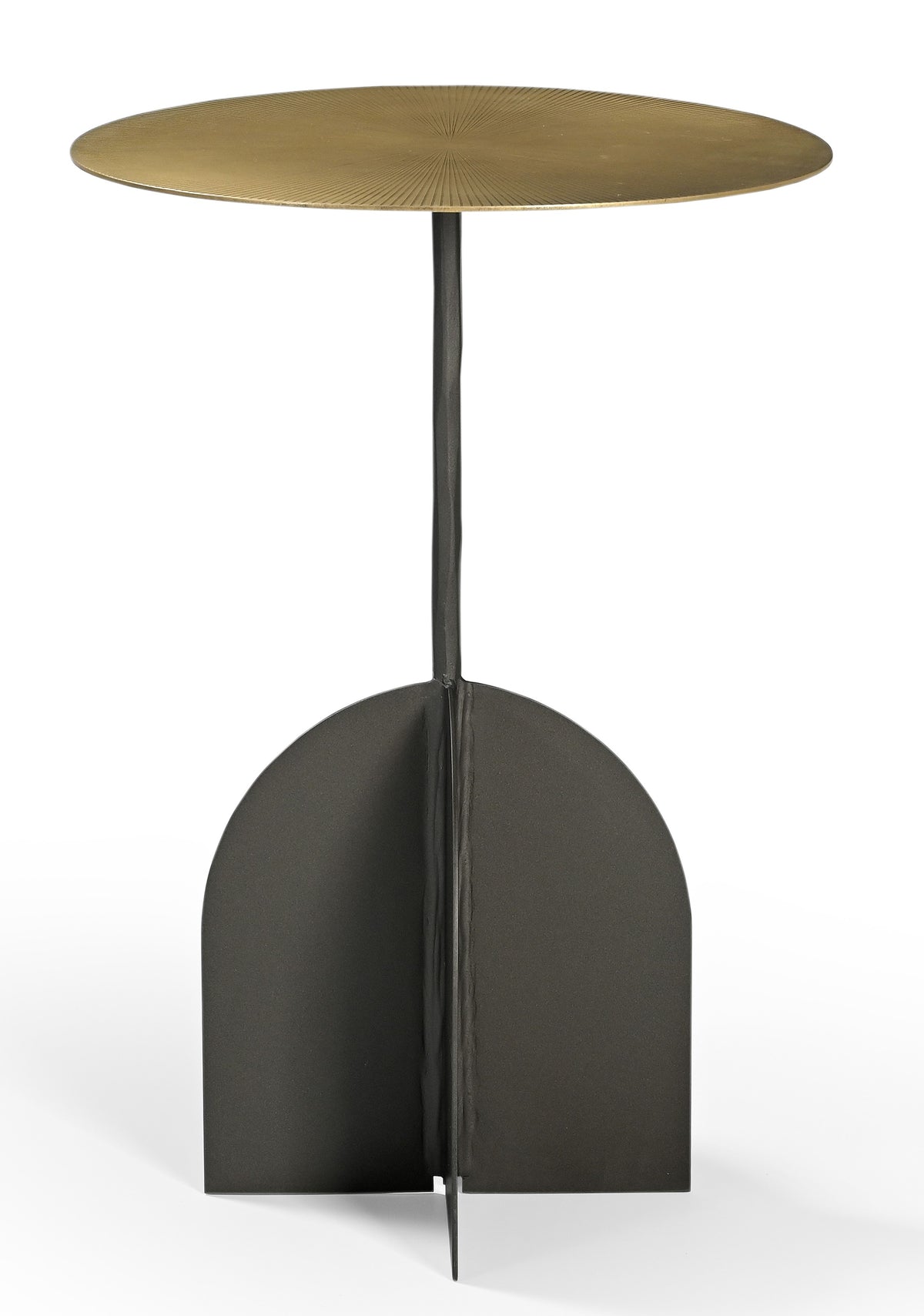 23" Brass And Black Iron Round Pedestal End Table