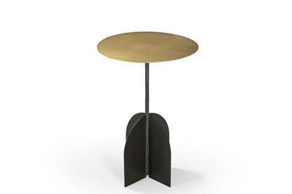 23" Brass And Black Iron Round Pedestal End Table
