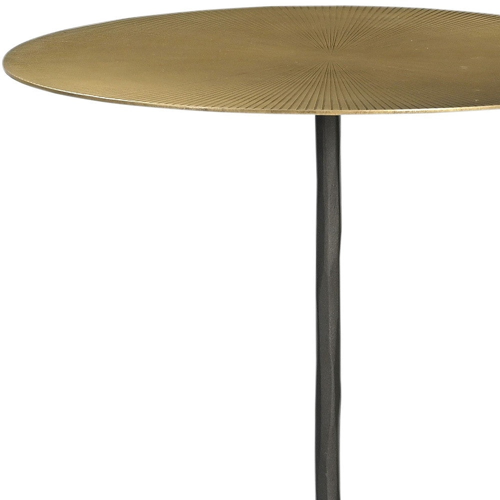 23" Brass And Black Iron Round Pedestal End Table