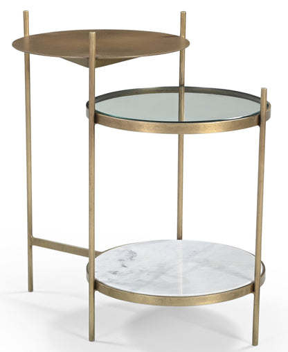 24" Brass Iron Round End Table With Shelf