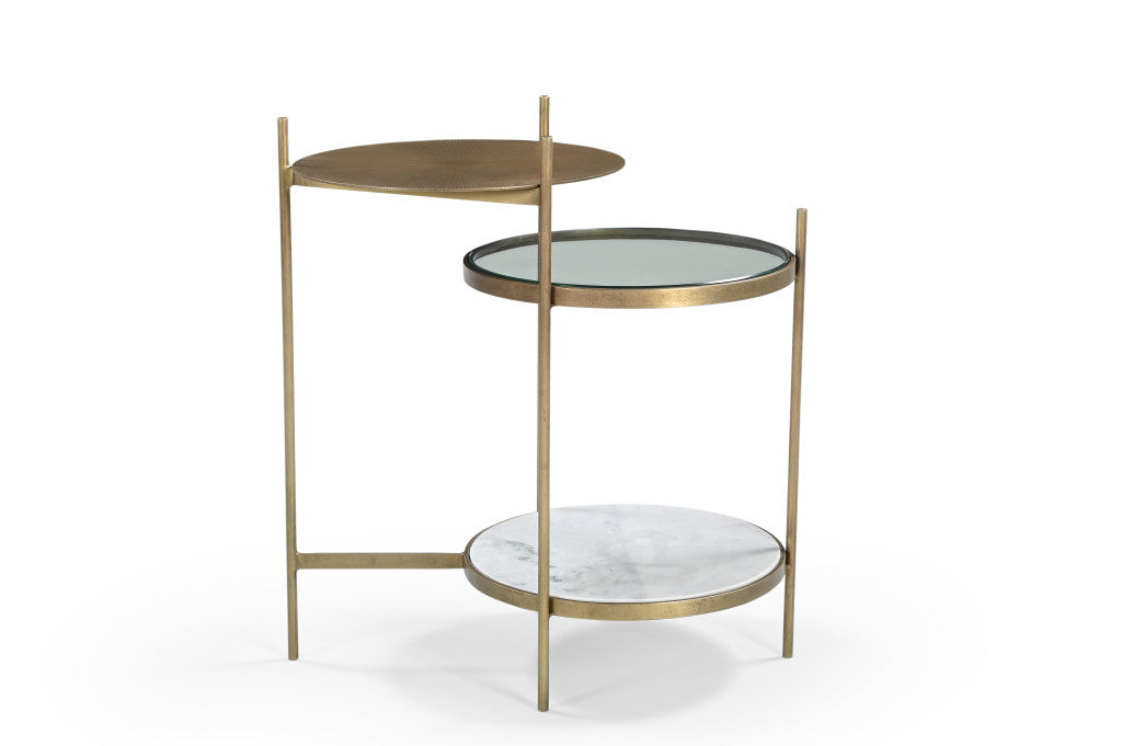 24" Brass Iron Round End Table With Shelf