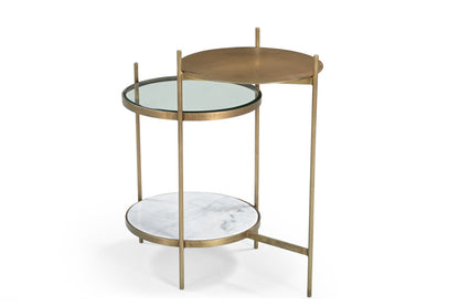 24" Brass Iron Round End Table With Shelf