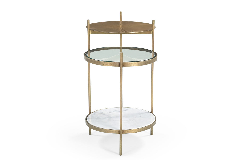 24" Brass Iron Round End Table With Shelf
