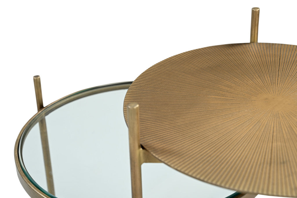 24" Brass Iron Round End Table With Shelf