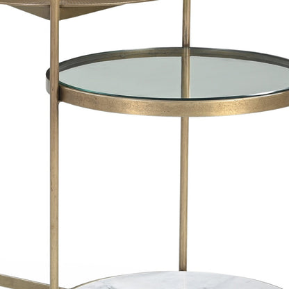 24" Brass Iron Round End Table With Shelf