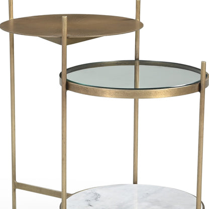 24" Brass Iron Round End Table With Shelf